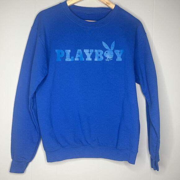 Playboy Blue Crew Neck Sweatshirt Front And Back Bunny Head Logo Size Small - Picture 7 of 8